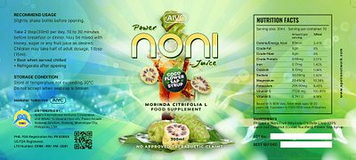 AIVC Power NONI Juice label design aivc branding design drink graphic design graphicdesign illustration label logo packaging tnbc typography vector