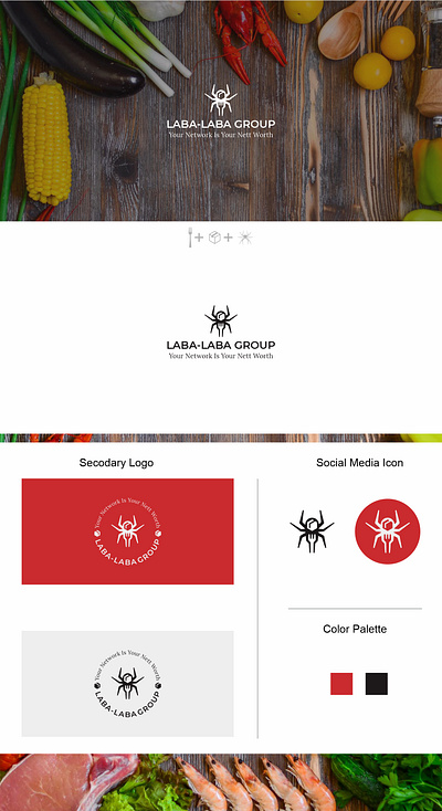 LABA-LABA Group animal box egg food fork logo logos minimal modern negative space restaurant spider