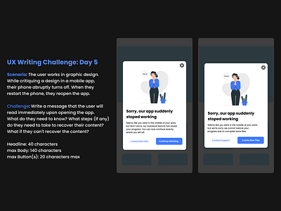 UX Writing Challenge: Day 5 app copywriting crash design sorry ui ux uxwriting writing