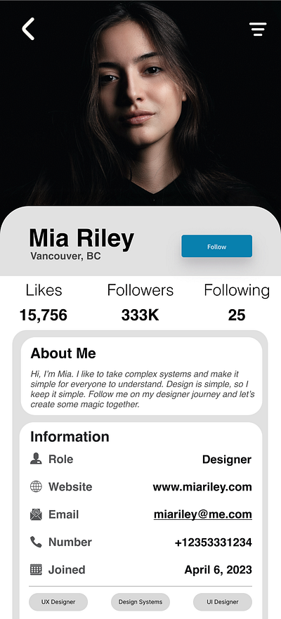 Daily UI Challenge: Day 6 - User Profile 100days 100daysofdesign dailydesign design designer designjobs designthinking digital digitaldesign figma graphic design illustration ios profile ui uiuxdesign user userprofile ux uxuidesign