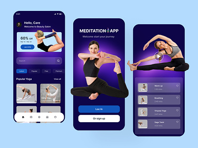 yoga app - mobile app app app design clean design exercise fitness meditation meditation app mental health mobile mobile app mobile app design relax ui ux yoga yoga app yoga app design yoga pose zen
