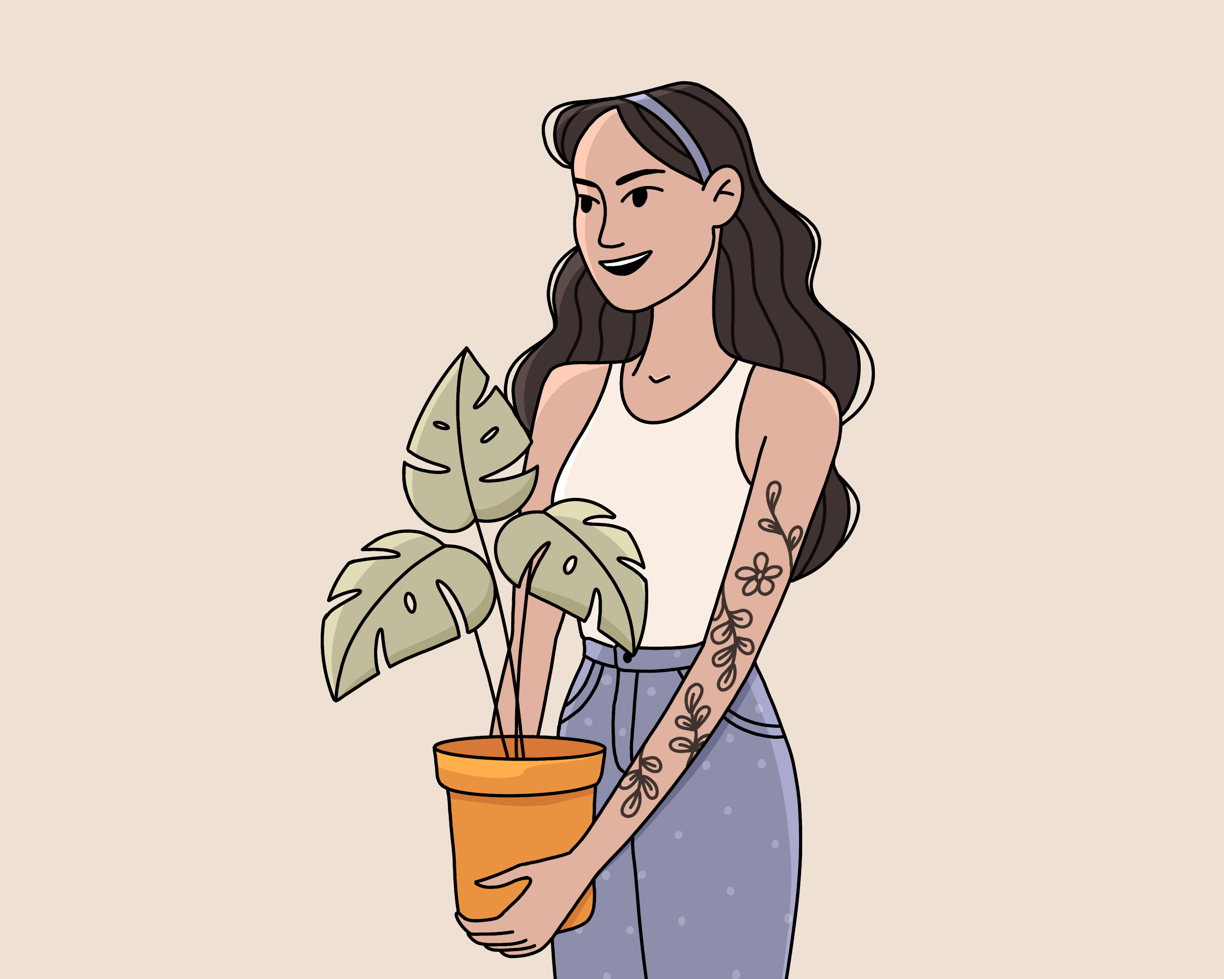 Girl with plant character flower girl illustration plant