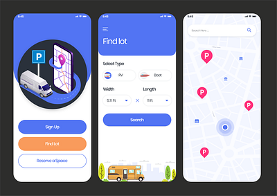 Find Parking Spot app ui design branding design graphic design illustration minimal uiux