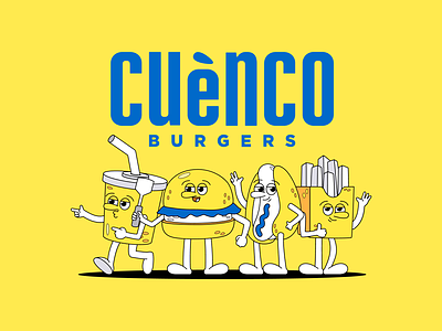 Cuenco Burgers Illustration & Packaging branding burger burgers cartoon flat fries hotdog icon iconset illustration interface logo mockup vector