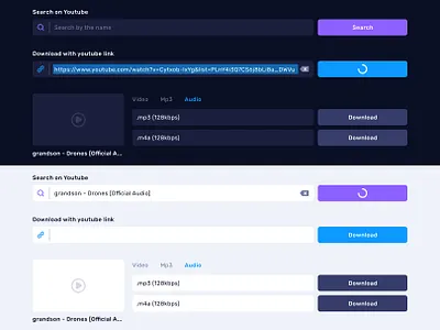 Youtube Downloader | Light & Dark Mode dark mode input fields light mode link search ui web design