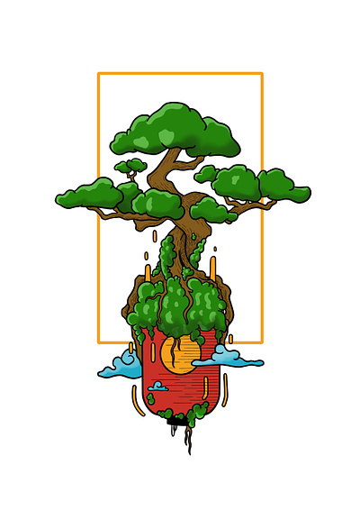 Bonsai Reborn bonsai branding design digital illustration growth illustration japanese style japanese style illustration lantern