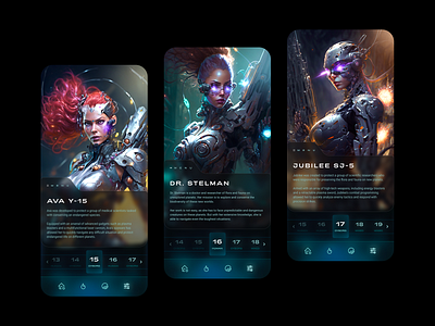 Game Design — Mobile App Concept ai app character chat gpt cyborg data design explore fight futuristic game game design mobile mobile app play ui ux woman