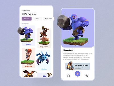 Clash of Clans - Concept App for Troops application clashofclans concept design dribbble mobileui mobileux purple supecell ui ux