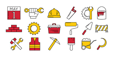 Labour day icon set 1st may design graphic design icons set illustration illustrator labour day logo vector