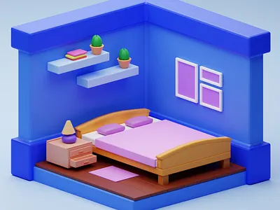 3D Isometric Bedroom 3d 3d art 3d illustration bedroom blender blender 3d blender model cactus 3d cinema4d design gradient graphic design illustration isometric 3d landing page realistic 3d room 3d technology vector web design
