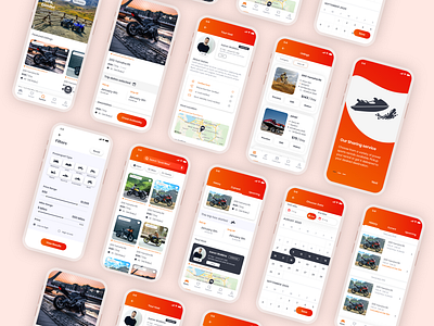 JOYRIID Mobile App - UI/UX Design app design bike calendar clean design experience filters gallery high fidelity interface marketplace minimal mobile app mockups orange powersport quad rental uiux user