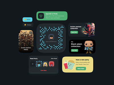 UI Components | Cards | Recommendations | Simple & Clean Design avatars cards comic book app dark ui interaction design mobile app design movie app party cards product design recommendations shop app simple ui squircle subscription ui components ui design uiux design ux design