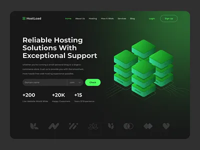 HostLoad - Hosting Company Hero Section cloud computing dark dark mode hero section hosting hosting company landing page server ui web web design webhosting website