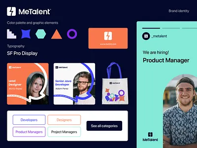 Brand identity for a freelance platform branding business card color palette design digital freelance graphic design graphic elements logo minimal smm typography vector