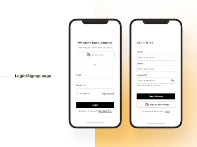 Login page login loginpage mobile signup signup page uidesign