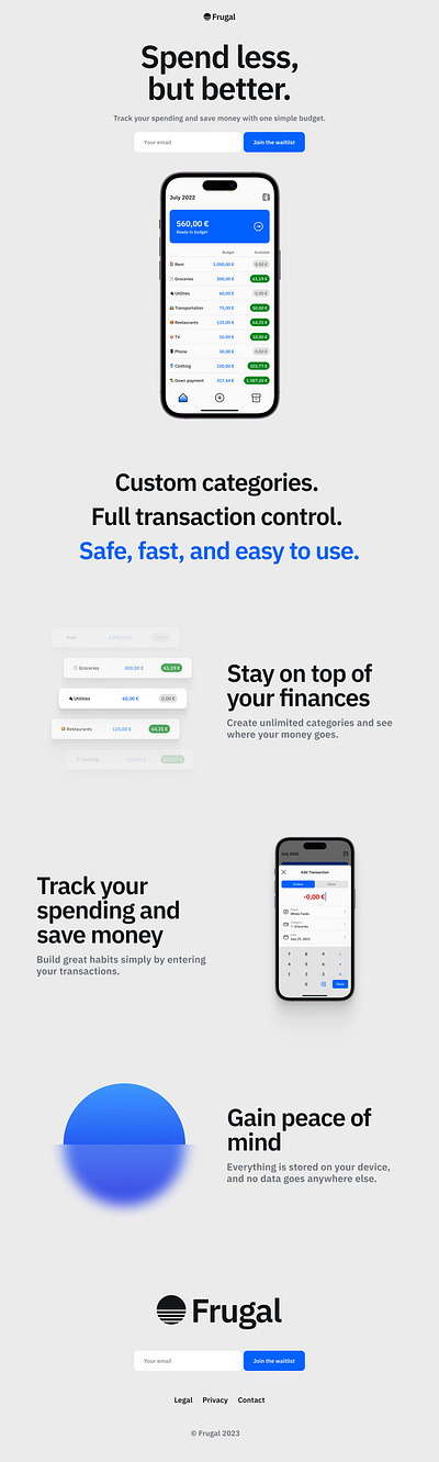 Landing Page For a Budget App app design ui ux web