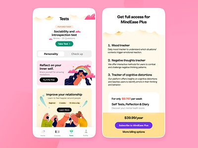 MindEase Tests - Online Therapy App amwell app betterhelp betterlyf brightside cerebral counsellor heart it out hopequre manastha mobile online counselling online therapy psychiatrist talkspace therapist thriveworks ui ux yourdost