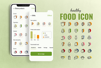 Food icon set for healthy food tracking app app food graphic design health icon illustration set tracker vector