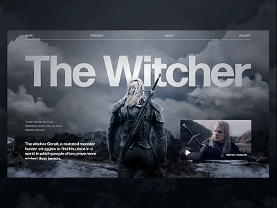 Main screen for The Witcher animation film film design film landing film landing page geralt geralt witcher graphic design landing landing page mainscreen the witcher tilda animation ui uiux ux web web design witcher