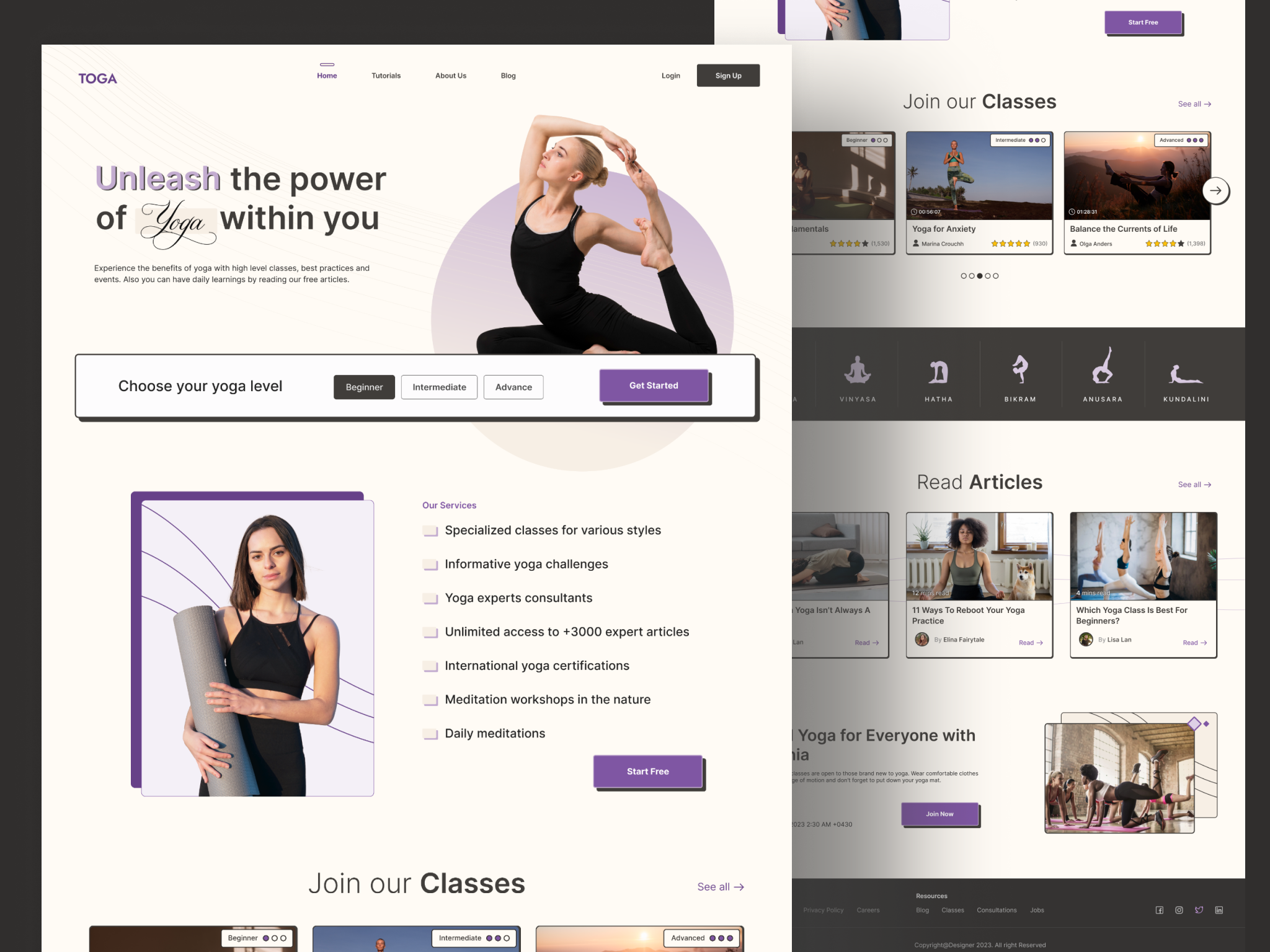 Yoga Training Website classes concept design designer event interface online training ui unleash user interface ux visual website yoga yogi