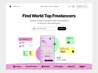 Landing Page calendar clean design event freelancer job search job website landing page meeting app mobile app product design search job typography ui ui ux user experience ux web app web development website