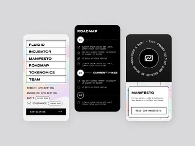 Fluid DAO - Website design agency black and white blockchain branding dao fluid graphic design mobile web design web3