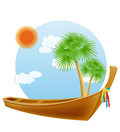 Thai wooden boat vector illustration boat illustration palm thai tropic vector wooden