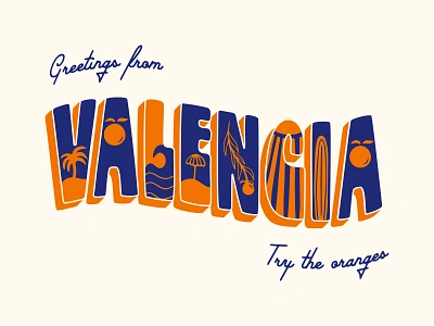 Greetings from Valencia beach brand identity branding branding studio coastal design graphic design holiday illustration lettering logo nostalgic postcard summer typography valenica