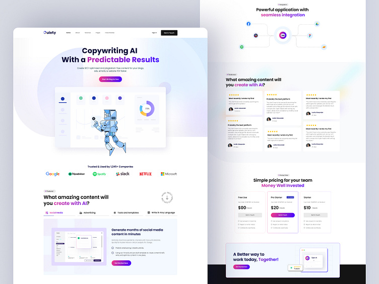 Quiety - AI Copywriting Landing Page by Tonmoy Khan on Dribbble