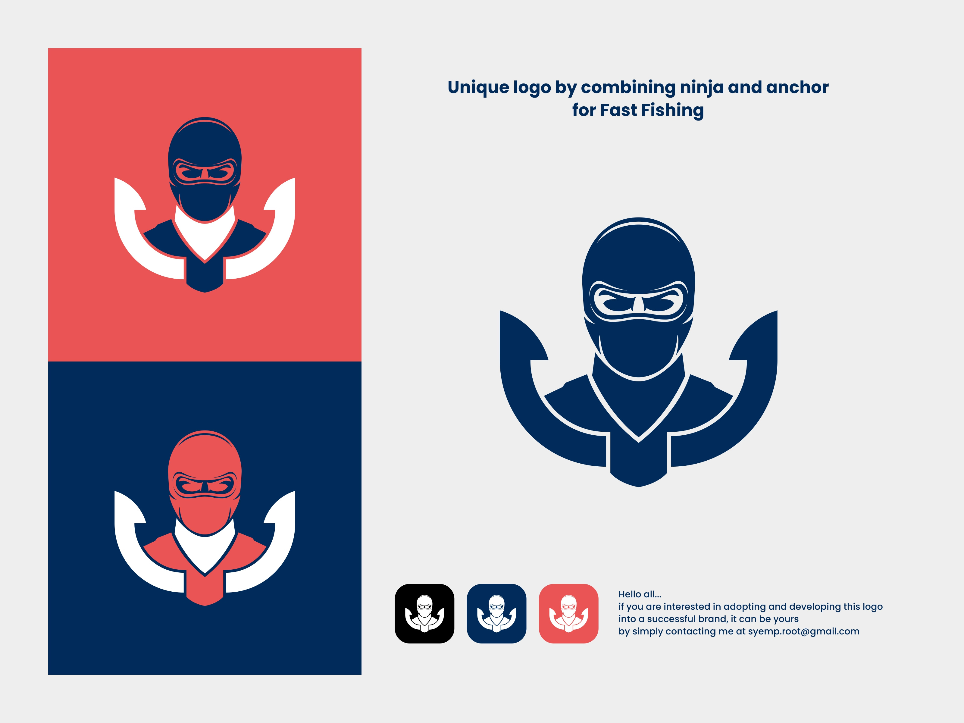Unique logo by combining ninja and anchor for Fast Fishing anchor branding business business logo combination company logo coreldraw design electrical logo graphic design illustation illustration logo logo app logos modern ninja vector