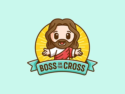 Jesus adorable badge cartoon catholic christ christian church cross cute easter friendly god identity illustrative jesus lent logo mascot logo religion warm