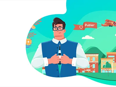 Publer header Lottie Animation adobe adobe after effects animation branding design graphic design illustration motion graphics vector