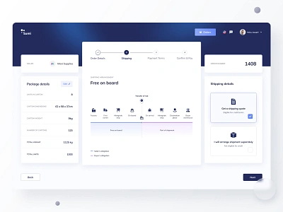 Sumi - Shipping Management Platform app cards dark blue dashboard design online order details platform shipping steps supplier tool ui ux web