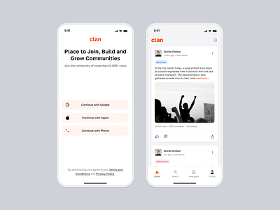 Clan - Social Networking App app design minimal design mobile app product design social media app design social newtworking