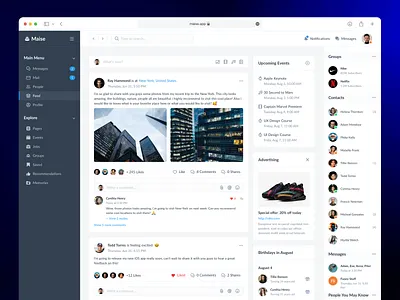 Feed - Social Media Web App dashboard explore facebook feed groups instagram meta minimalistic network news posts productivity resources social media tiles timeline ui ux web app website