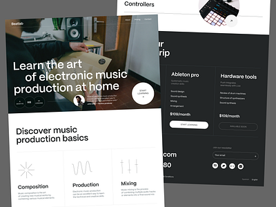 Electronic Music Production Learning Platform Design courses e learning education educational platform elearning landing page landing page design learn skills learning learning website music online courses studying ui ux web web design webdesign website website design