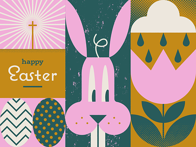 Happy Easter! april bunny cross design easter eggs floral graphic design illustration malley design pastel spring tulip typography vector