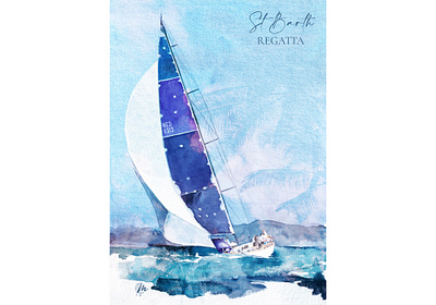 Illustration of Saint-Barth : Regatta // Illustration aquarelle art drawing illustration