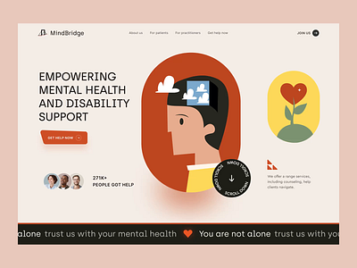 MindBridge - prioritizing your mental wellness animation art brain graphic design health heart human illustration mental mental health mentalwellness mind motivation psychiatrist psychologist selfcare therapy trust ui wellness