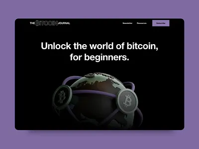 The Bitcoin Journal 3d bitcoin cryto landing page layerly learn motion grapgics newsletter node sign up ui ux web design