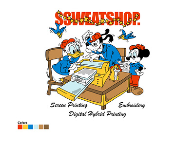SSWEATSHOP - SCREEN PRINTING MACHINES (BOOTLEG) bootleg branding design disney graphic design illustration logo screen printing