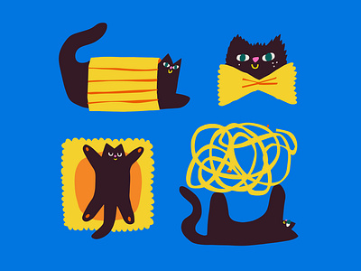 Cats and Pasta animal black cat cats character food fun illustration pasta playful