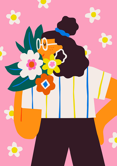 Hello Spring bouquet character floral flower glasses illustration pattern portrait spring woman illustration woman portrait