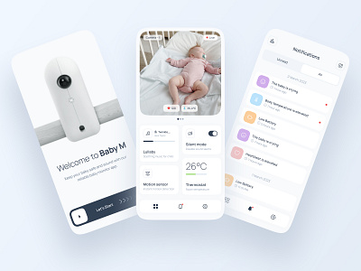 Baby Monitor App app appdesign babymonitor design mobileapp monitorin notification onboarding ui userexperience userinterface ux