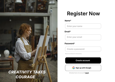 Registration/Sign Up form 100days art artist challenge courage creativity dailyui design designing form register registerform signup ui