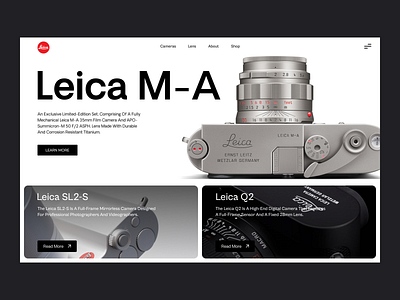 Leica M-A Camera Website Exploration camera canon cinematography clean concept creative dark ecommerce film hero section landing page lens minimal movie shopify ui uiux ux website white