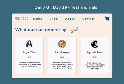 Daily UI, Day 39 - Testimonials 100daychallenge 100daysofui dailyui dailyuichallenge dailyuiday39 design testimonials ui uichallenge