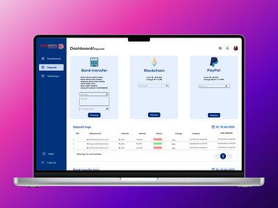 Dashboard Deposit page dashboard deposit page ui