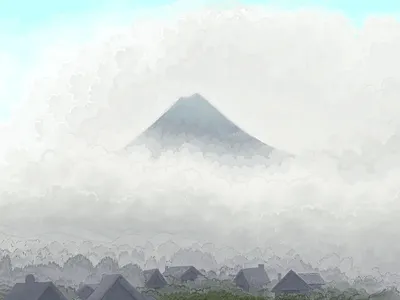 Mt. Taranaki blue brushes clouds color design digital drawing grey houses illustration landscape mountain painting palette photoshop sketch sky tablet theme wacom