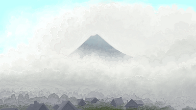 Mt. Taranaki blue brushes clouds color design digital drawing grey houses illustration landscape mountain painting palette photoshop sketch sky tablet theme wacom